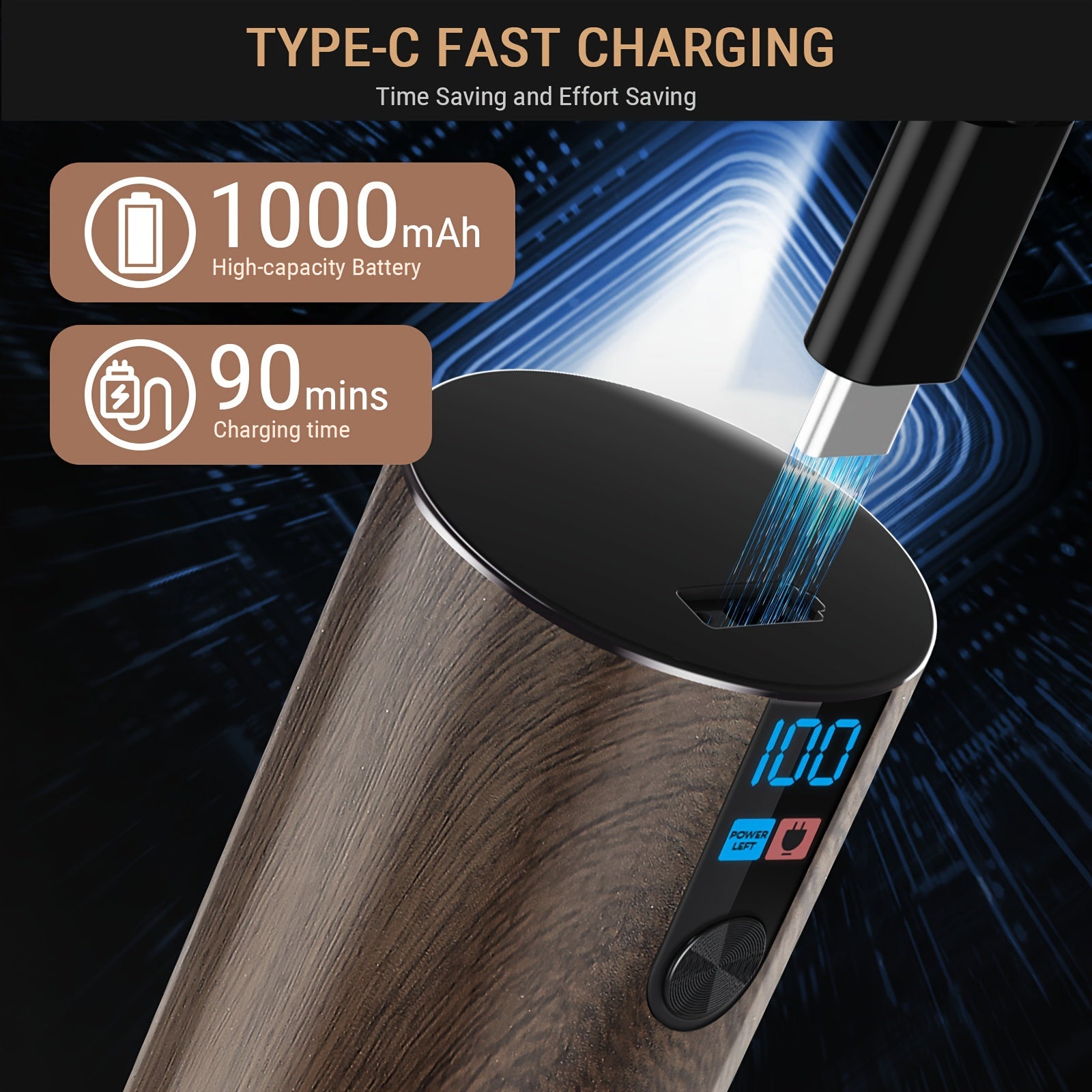 Портативная электрическая кофемолка с USB-зарядкой, ЖК-дисплеем, управлением одним нажатием для кофе и специй