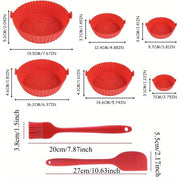 6-Piece Silicone Air Fryer Liners Set Non-Stick Reusable with Oil Brush and Scraper