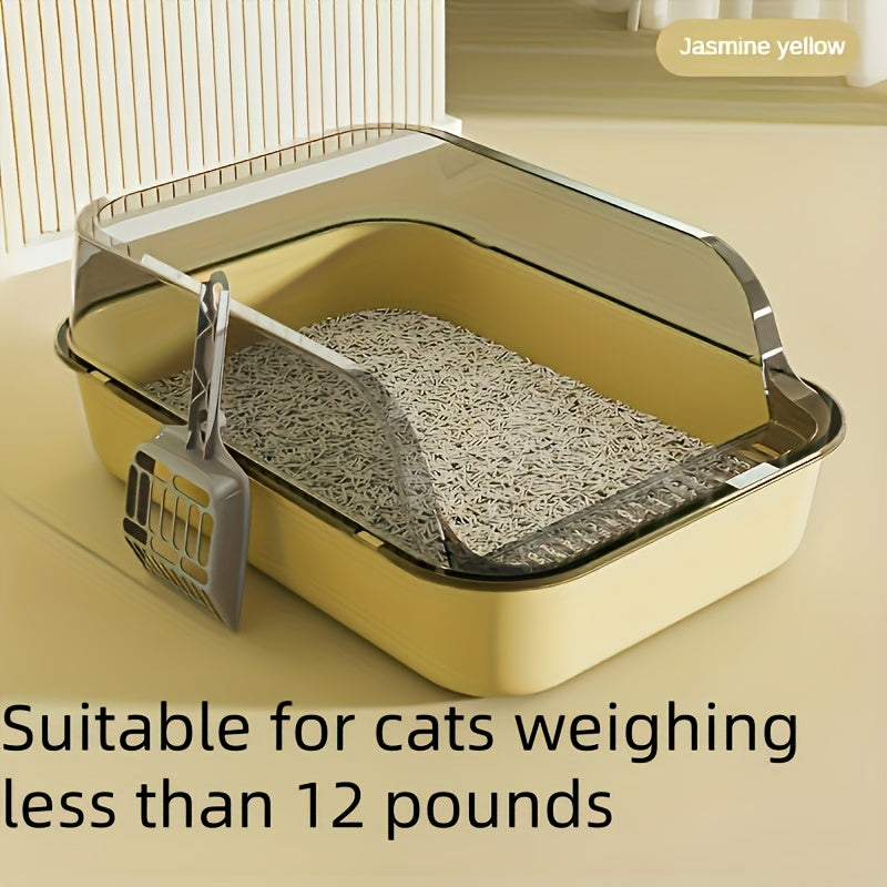 Medium-Sized Plastic Cat Litter Box with High Edges and Splash Guard for Small Cats