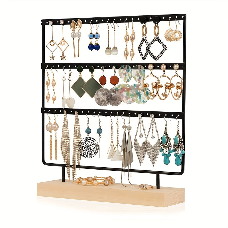 Metal and Wood 3-Tier Jewelry Organizer with Large Storage Capacity