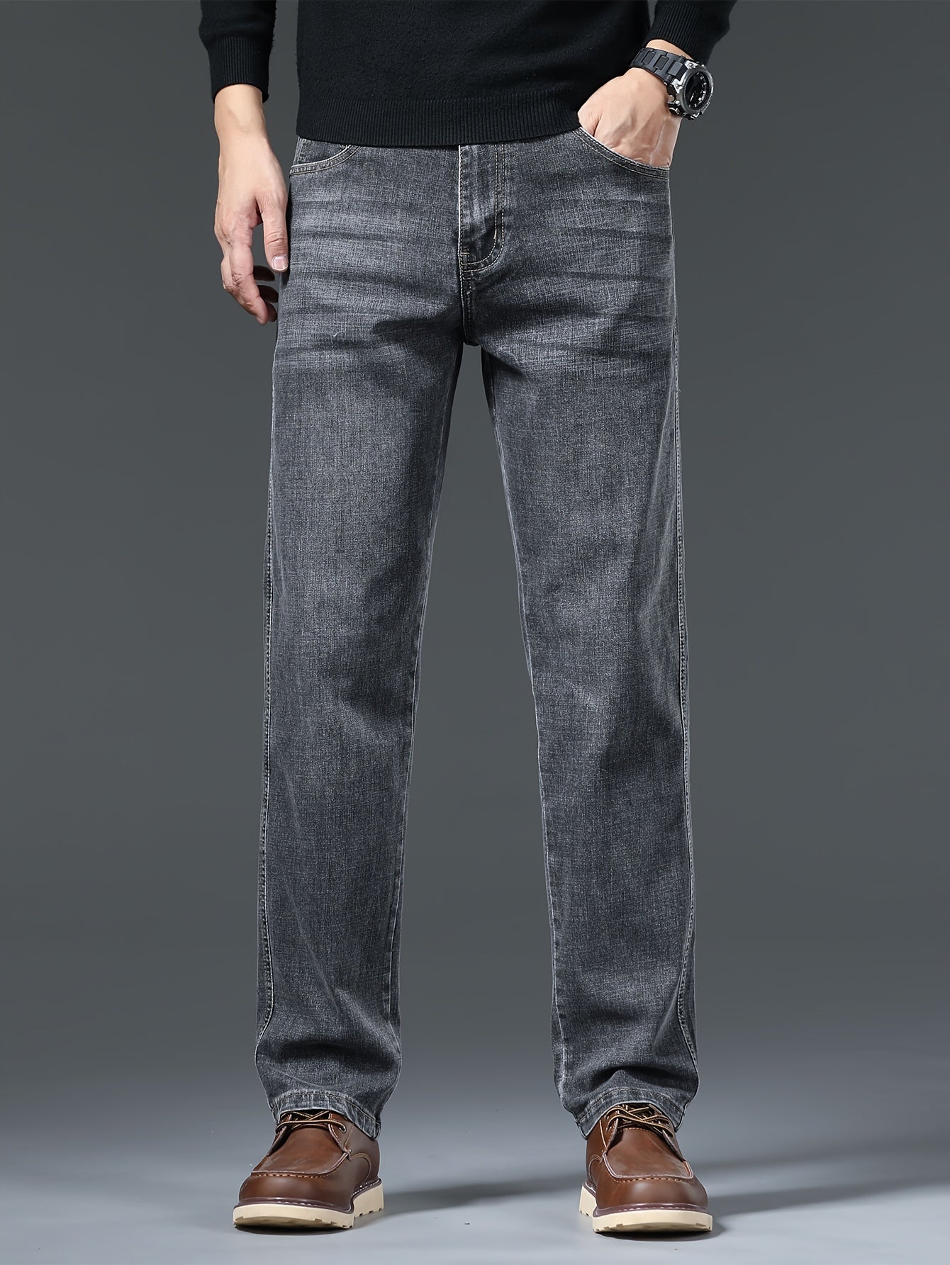 Men's Straight Leg Denim Pants with Pockets Cotton Blend Casual Outdoor Wear