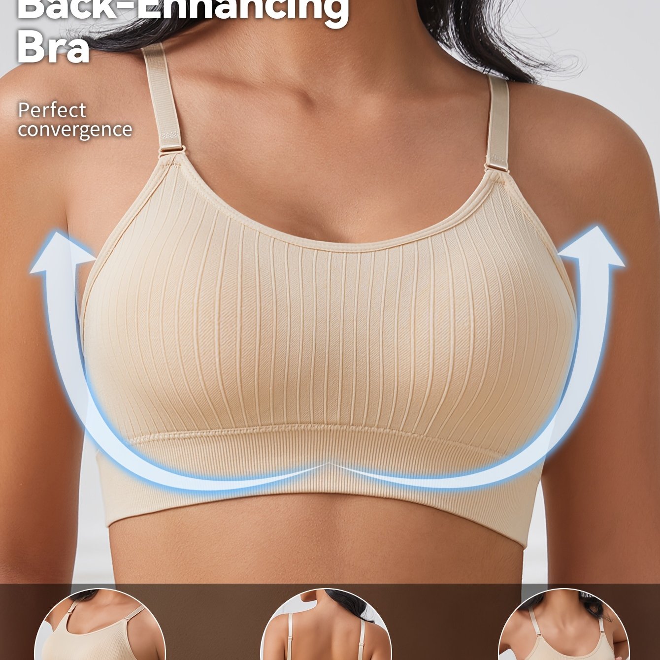 Women's Seamless Bralette with Deep U-Neck Backless Design Removable Pads