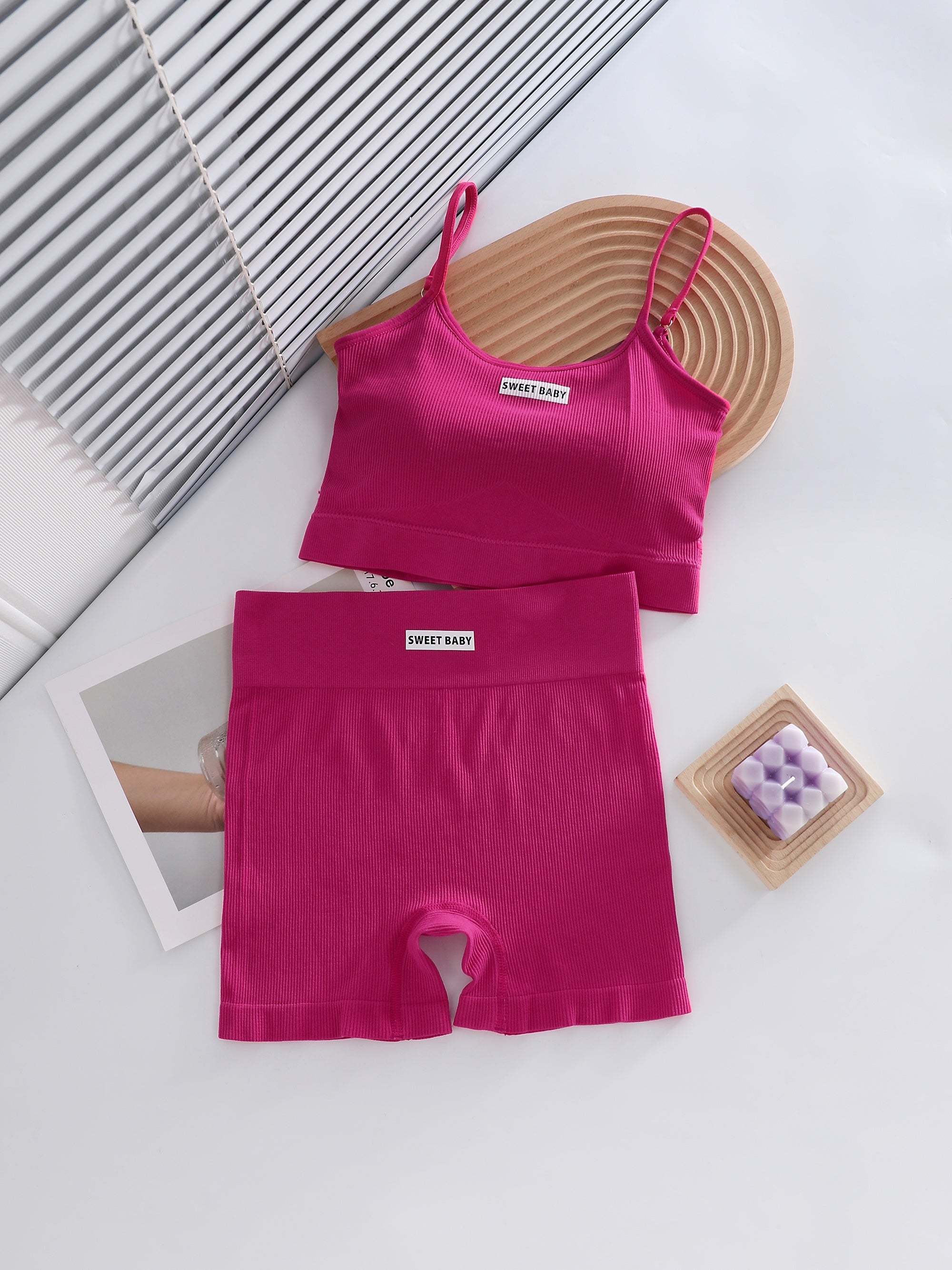 Women's Lingerie Set Wireless Bra and Ribbed Panties 4 Piece