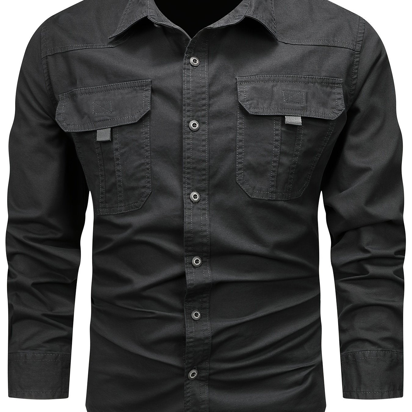 Men's Cotton Cargo Shirt Long Sleeve Casual Outdoor Wear with Large Pockets