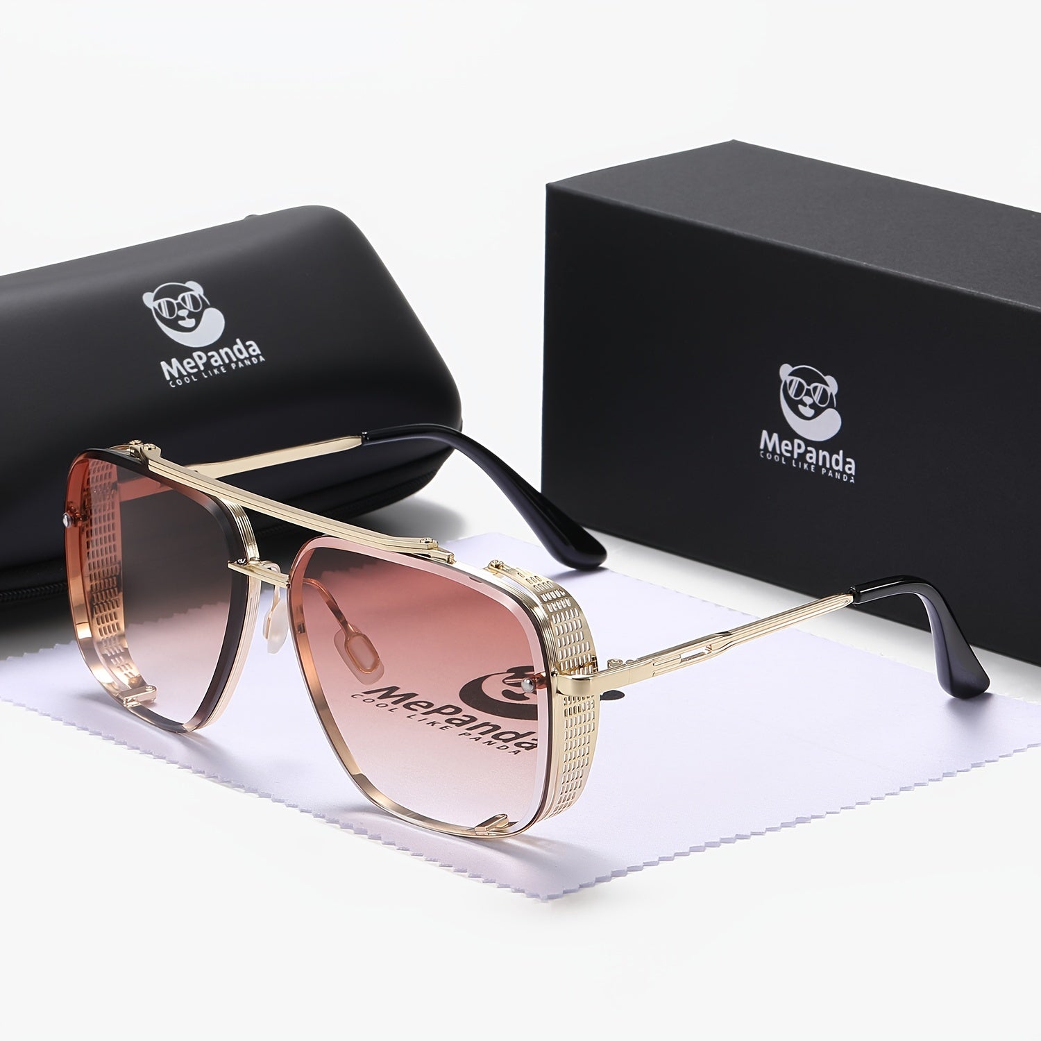 Men's and Women's Retro Square Metal Glasses Double Beam Fashion Eyewear