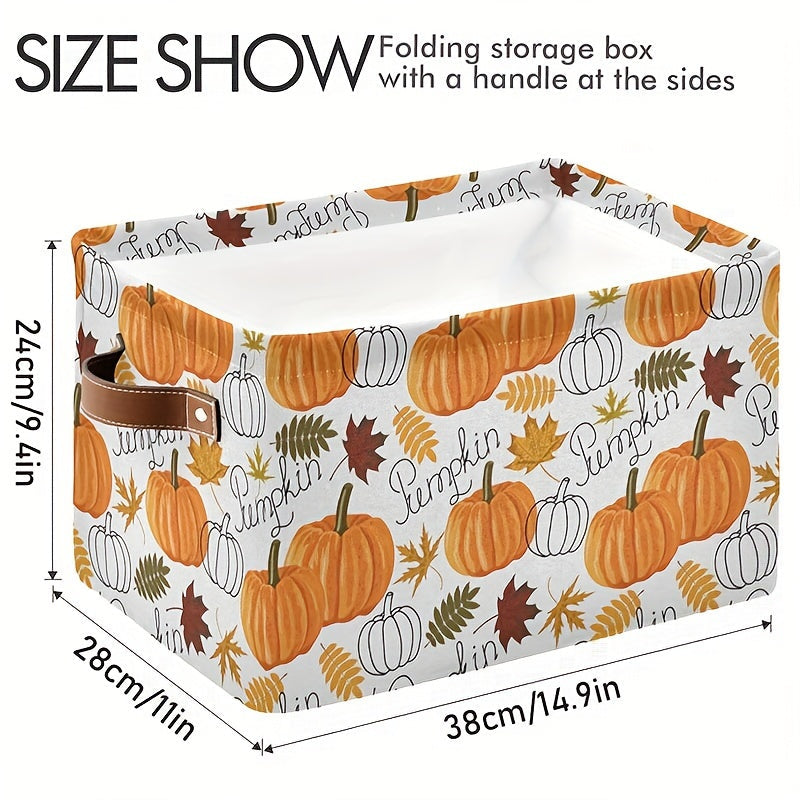 Autumn Thanksgiving Pumpkin Leaf Fabric Storage Basket for Clothes and Home Organization