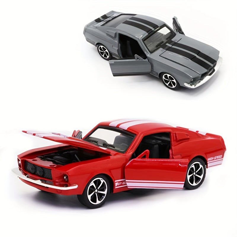 Toybox Legend, Vintage Mustang 1:32 o'lchamdagi qotishma o'yinchoq mashinasi - Orqaga tortish harakati, ochiladigan eshiklar, o'g'il bolalar uchun mukammal tug'ilgan kun sovg'asi - Kulrang, Oq, Qizil, Moviy, Sariq, Qora variantlari.