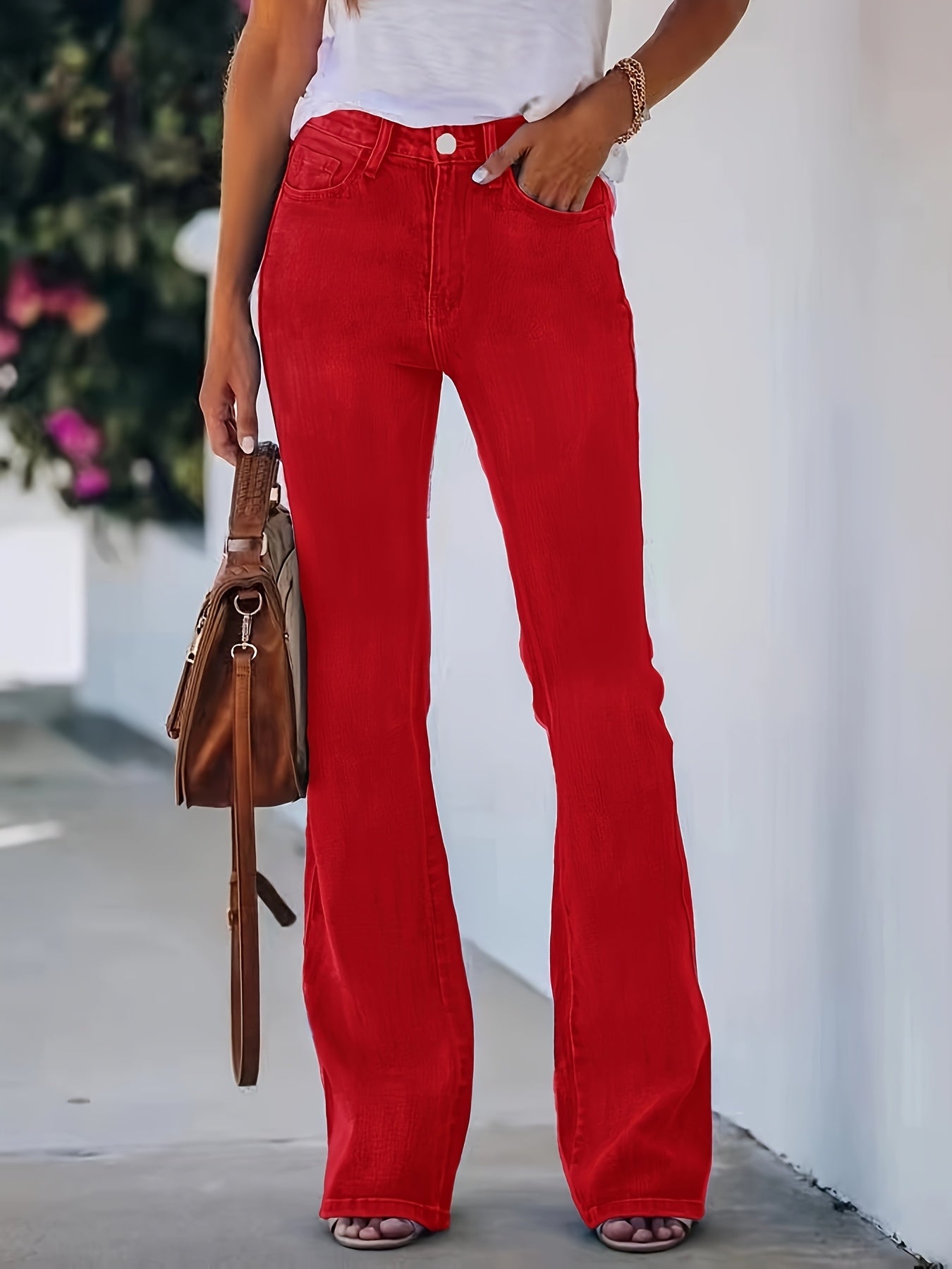 Women Plus Size Flare Jeans Light Blue Rayon Stretchy Casual Wide Leg