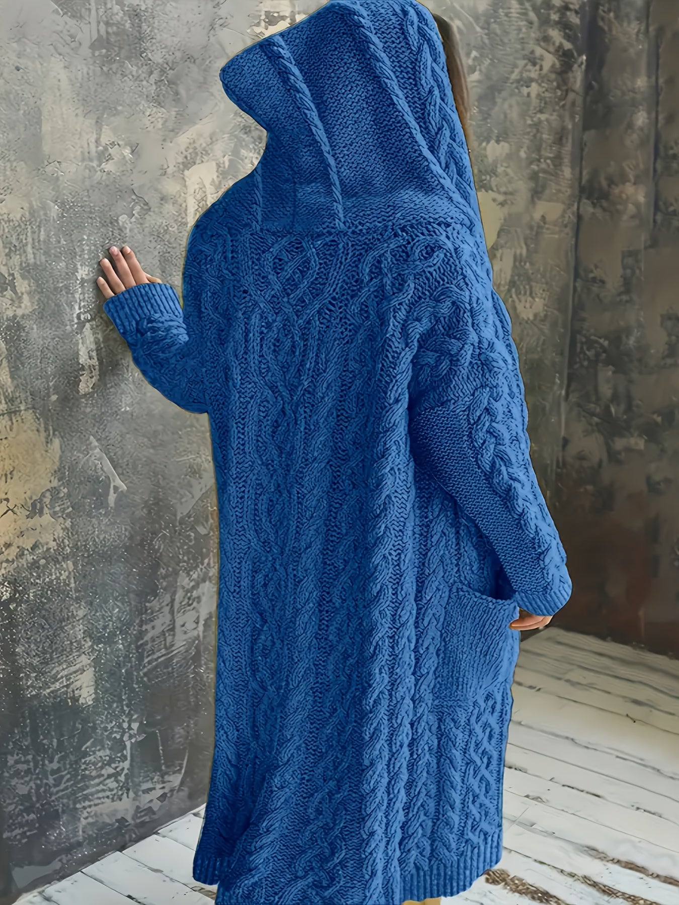 Кардиган женский больших размеров с капюшоном, уютный, с длинными рукавами, открытая передняя часть, свитер