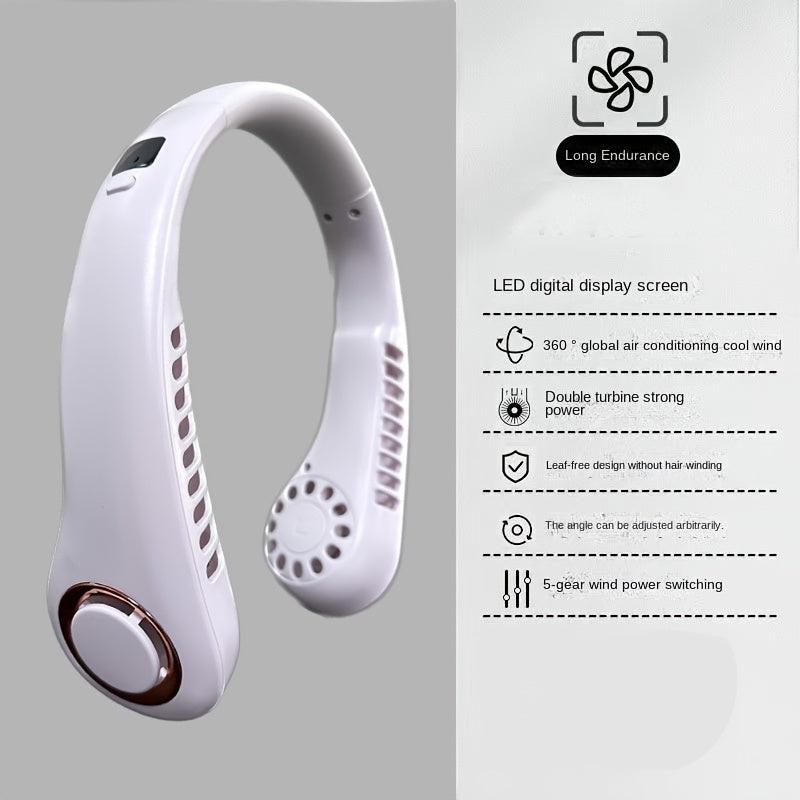 Portable Neck Fan with Ice-Cool Technology, Quiet Turbo Motor, USB Rechargeable for Indoor Outdoor Use