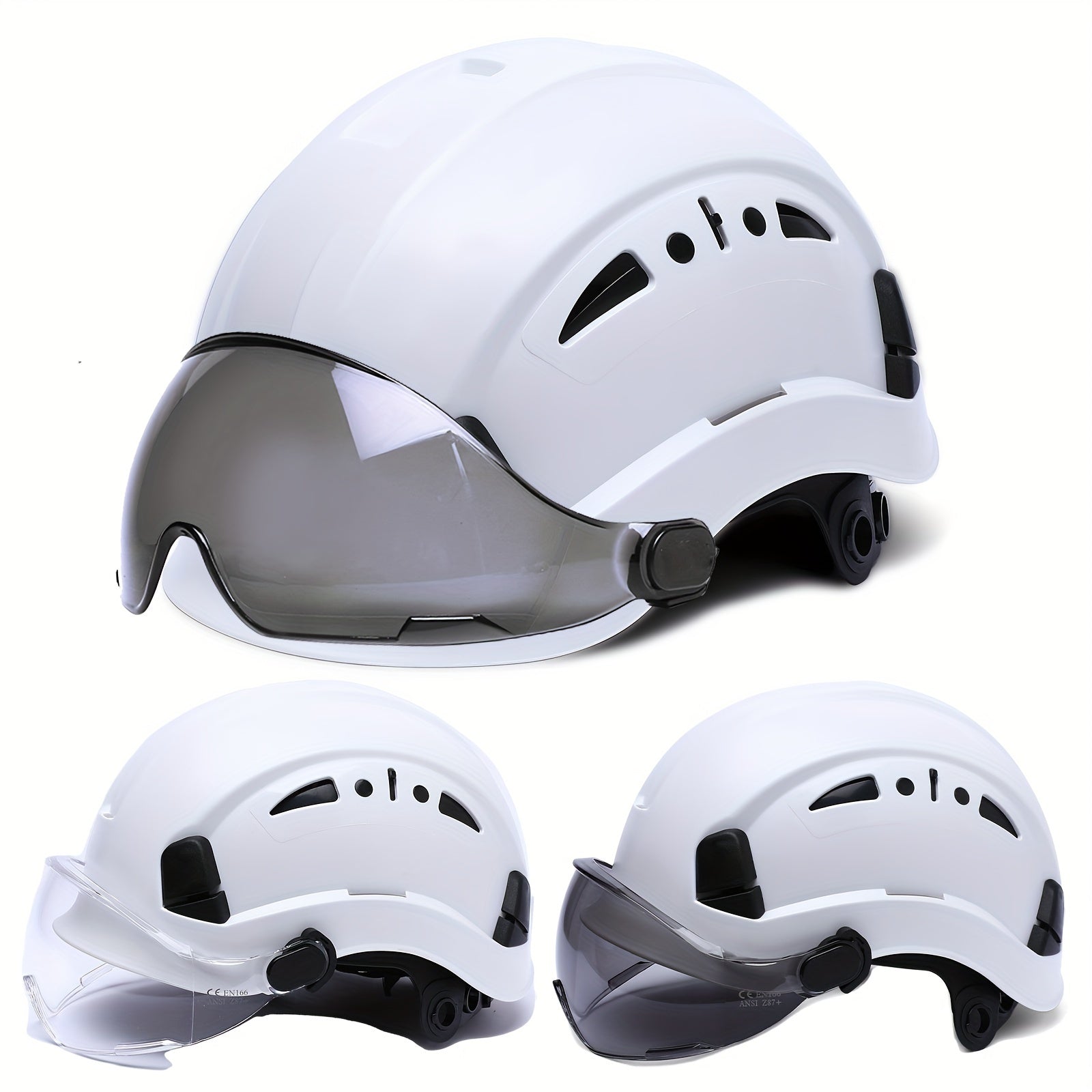 Safety Helmet with Built-in Goggles ABS Hard Hat for Construction Cycling Climbing Adjustable Ventilated