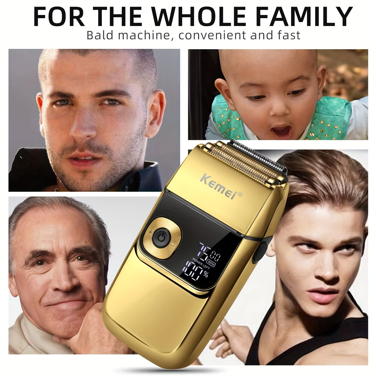 Electric shaver for men washable bald head facial hair ultra-clean shave