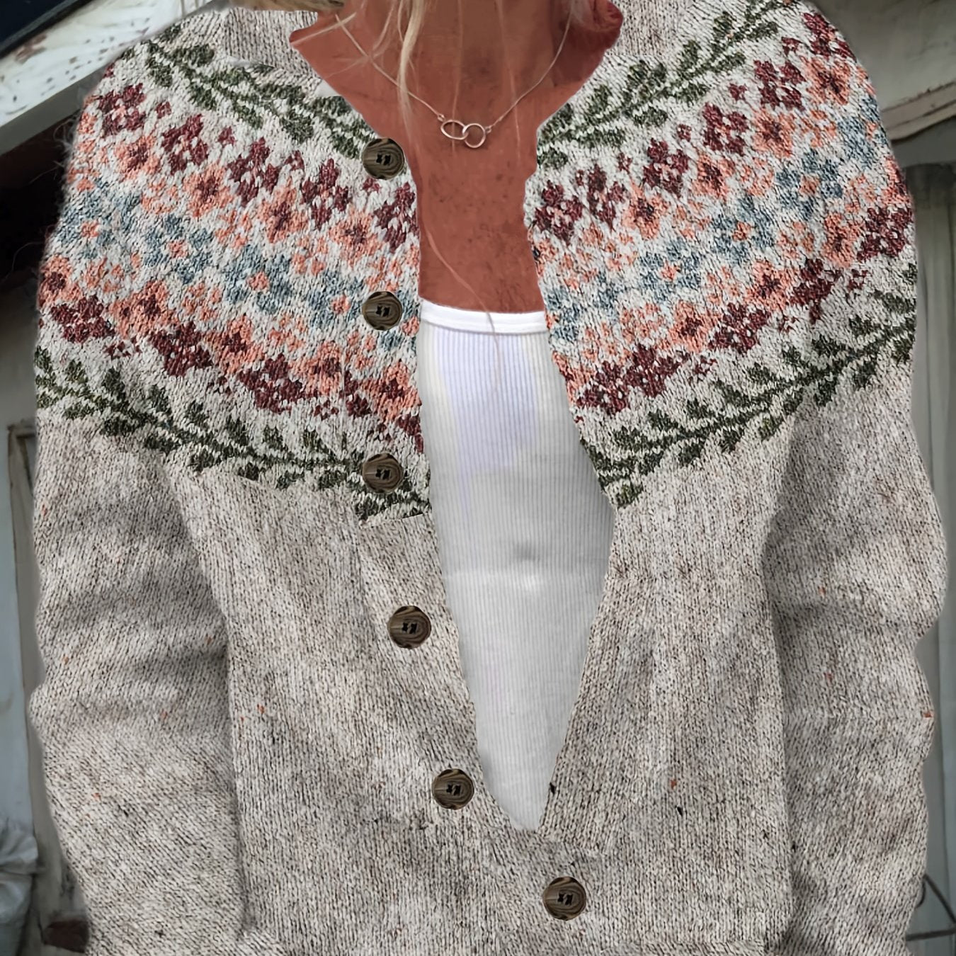 Cárdigan de talla grande para mujer, suéter de manga larga con estampado floral y abrigo