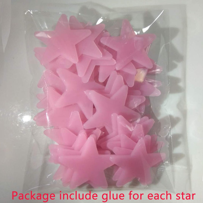 100 Pcs Luminous Star Wall Stickers for Bedroom Ceiling Decor Plastic Glitter