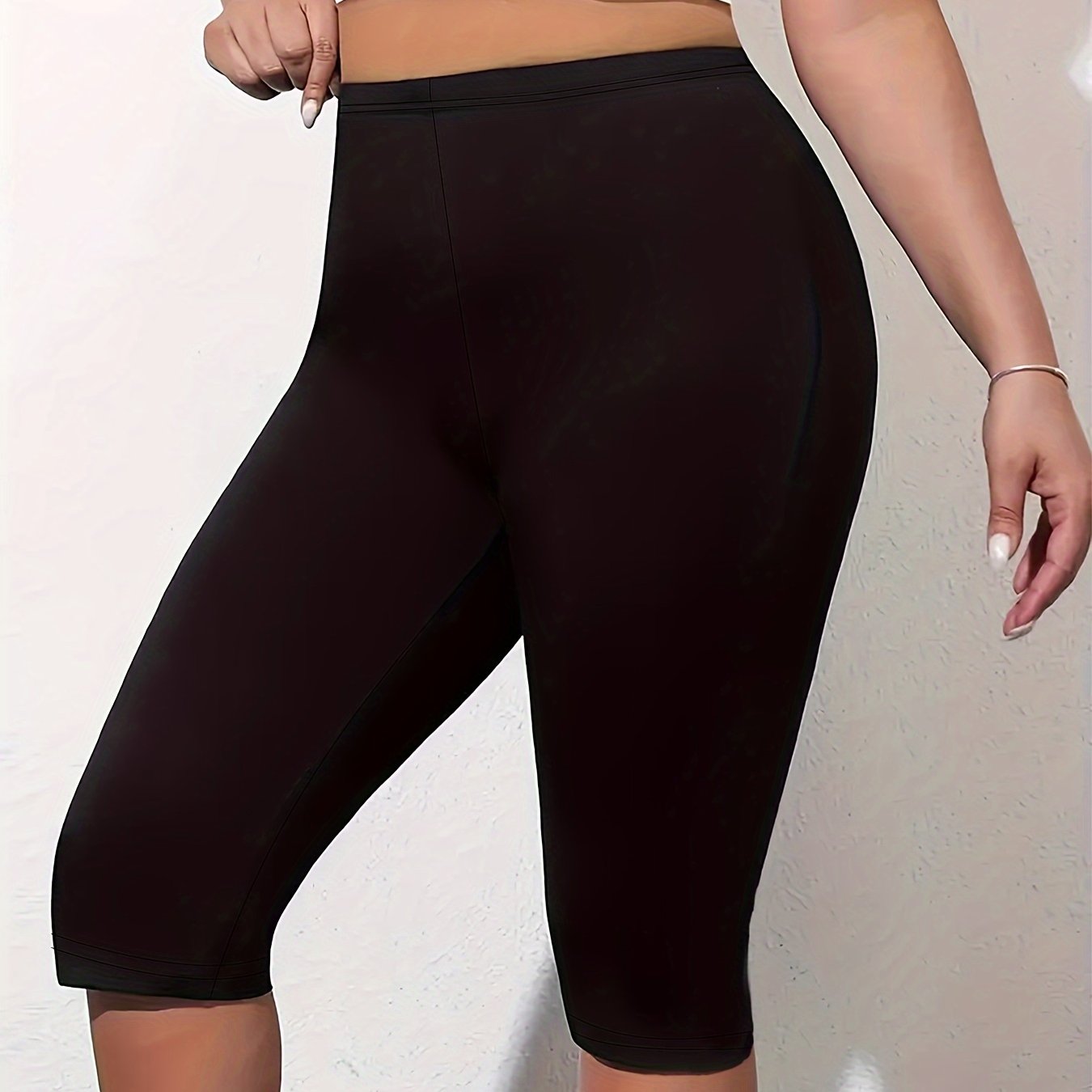 Women's Plus Size High-Waist Stretchy Capri Leggings Solid Breathable Summer Yoga