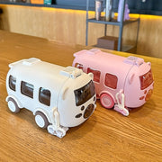 Kids' Plastic Bus-Shaped Water Bottle with Straw for School and Travel