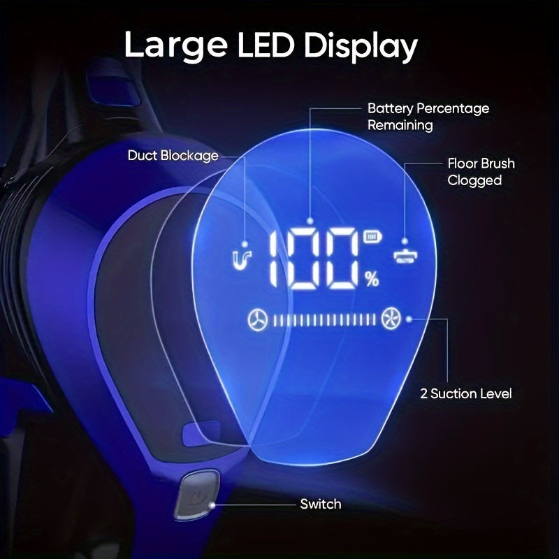 Qayrilmas tayoqcha changyutgich 6-in-1 yuqori tortish kuchi LED displey bilan qattiq pol va hayvonlar tuklari uchun