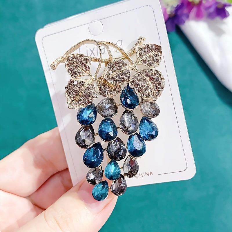 Elegant Grape Cluster Brooch Pin Rhinestone Alloy Fruit Shape Jewelry for Coats Dresses