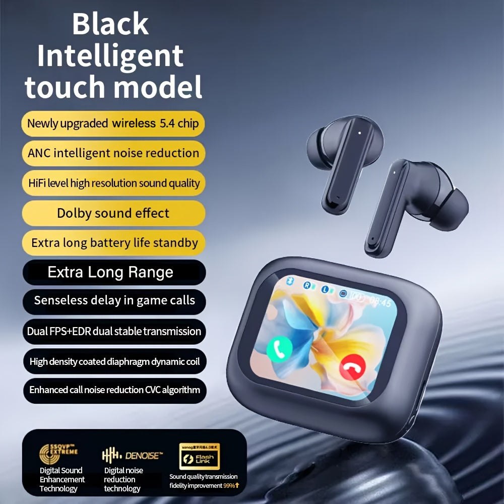 Wireless Smart LCD Touch Screen Headphones for Men and Women with Microphone and High-Quality Sound