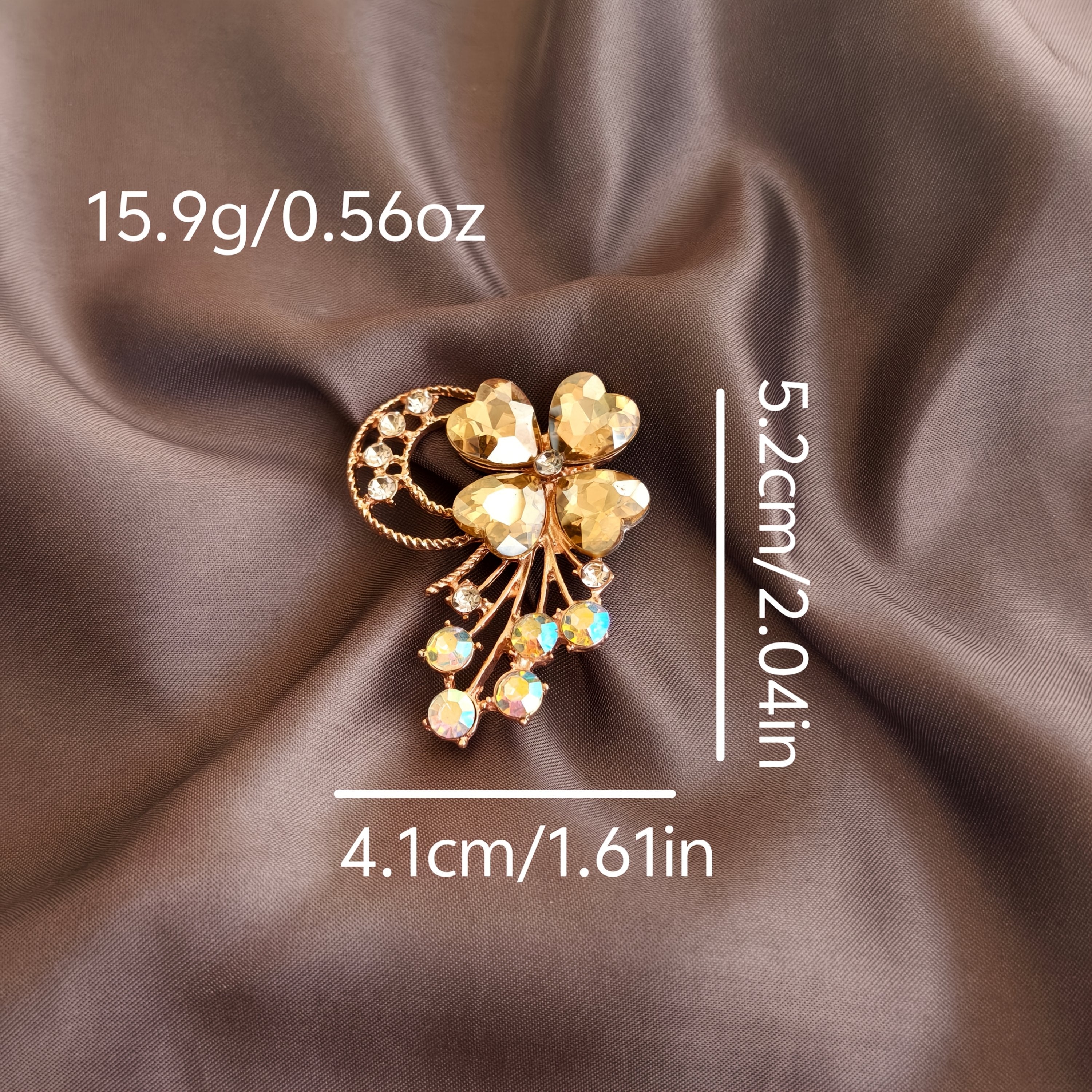 Elegant Silver Brooch with Flying Four-Leaf Clover Rhinestones and Glass Crystals for Daily Wear and Occasions