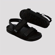 Women's Black Summer Beach Slide Sandals with Adjustable Hook-and-Loop Straps and Flat PVC Sole