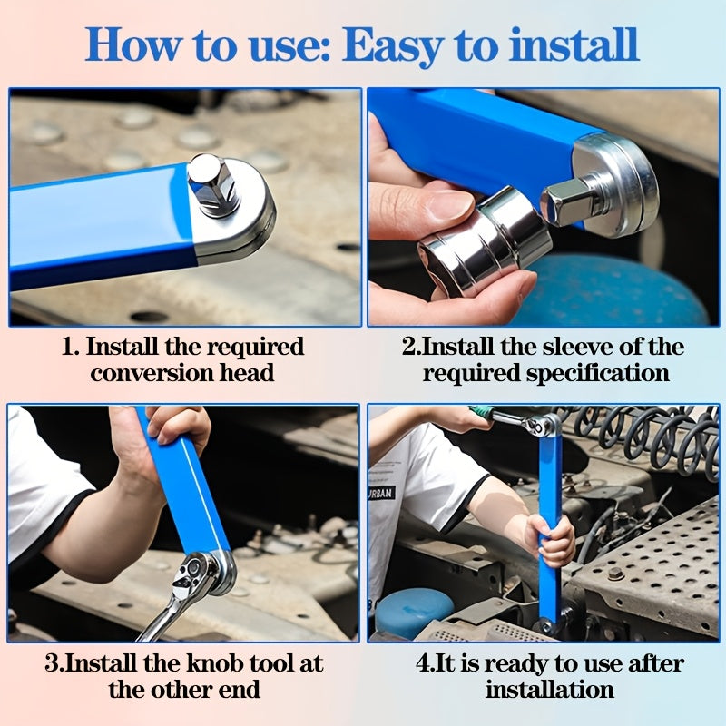 2-in-1 Impact-Ready Offset Extension Wrench Kit with Ratchet and Adapters