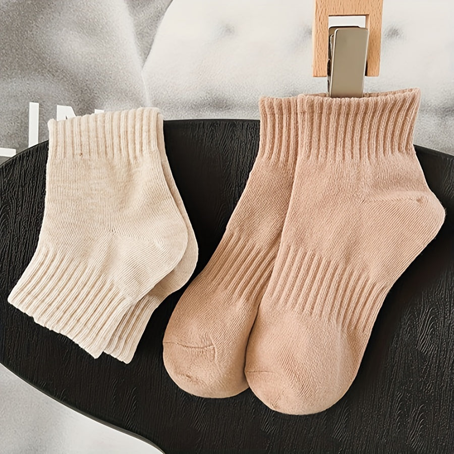 Women’s Solid Ribbed Crew Socks 6 Pairs Short Knit Polyester Hosiery