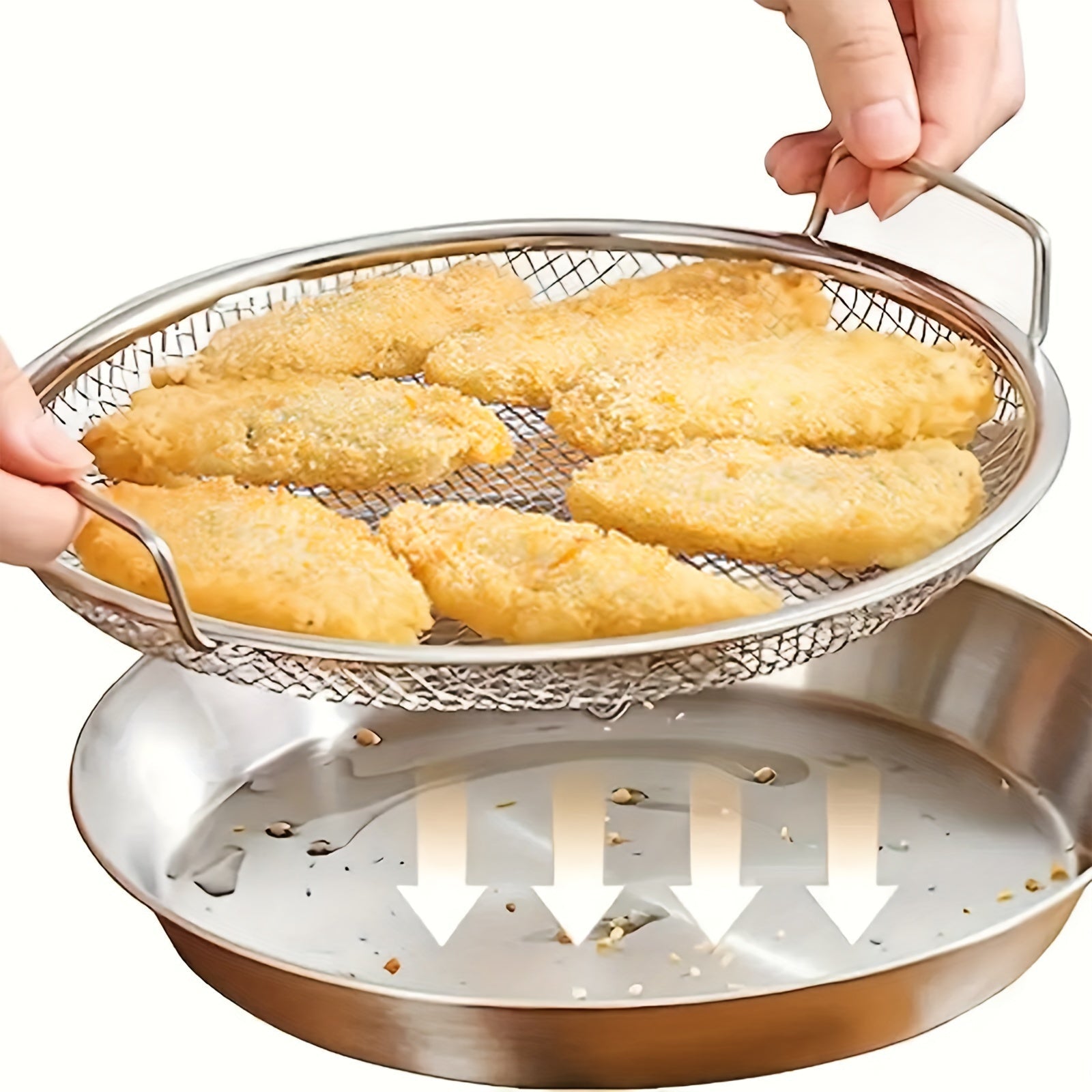 Stainless Steel Crisper Basket with Mesh Grill for Air Frying and Baking