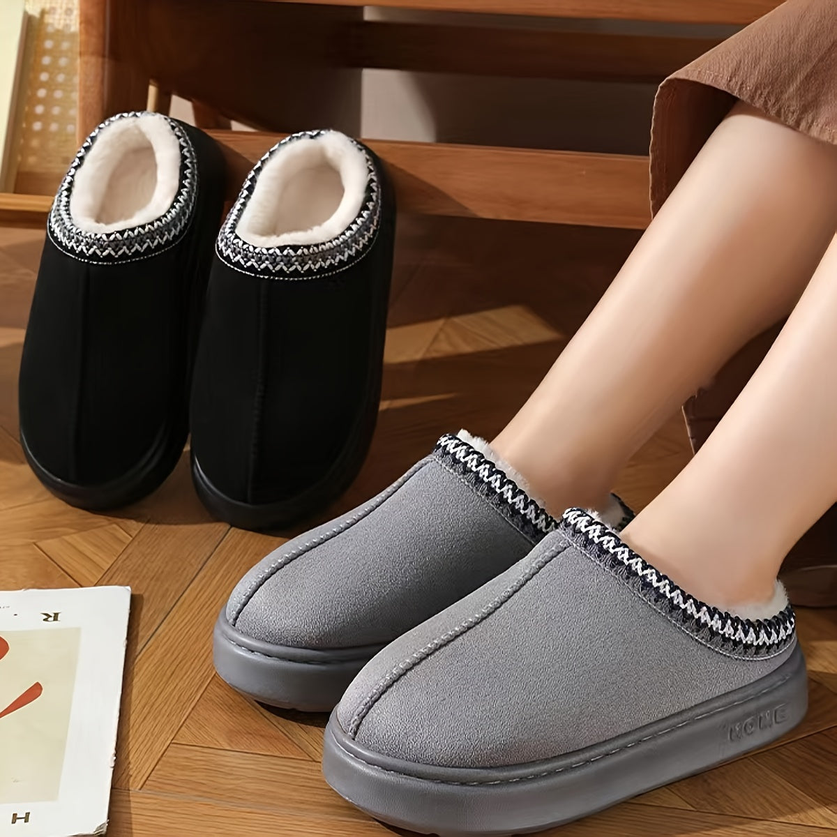 Winter Slip-On Slippers for Men and Women Cozy Fabric EVA Sole Machine Washable
