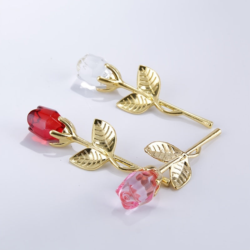 Artificial Flower Crystal Glass Rose with Silver and Gold Stem for Gift and Decor