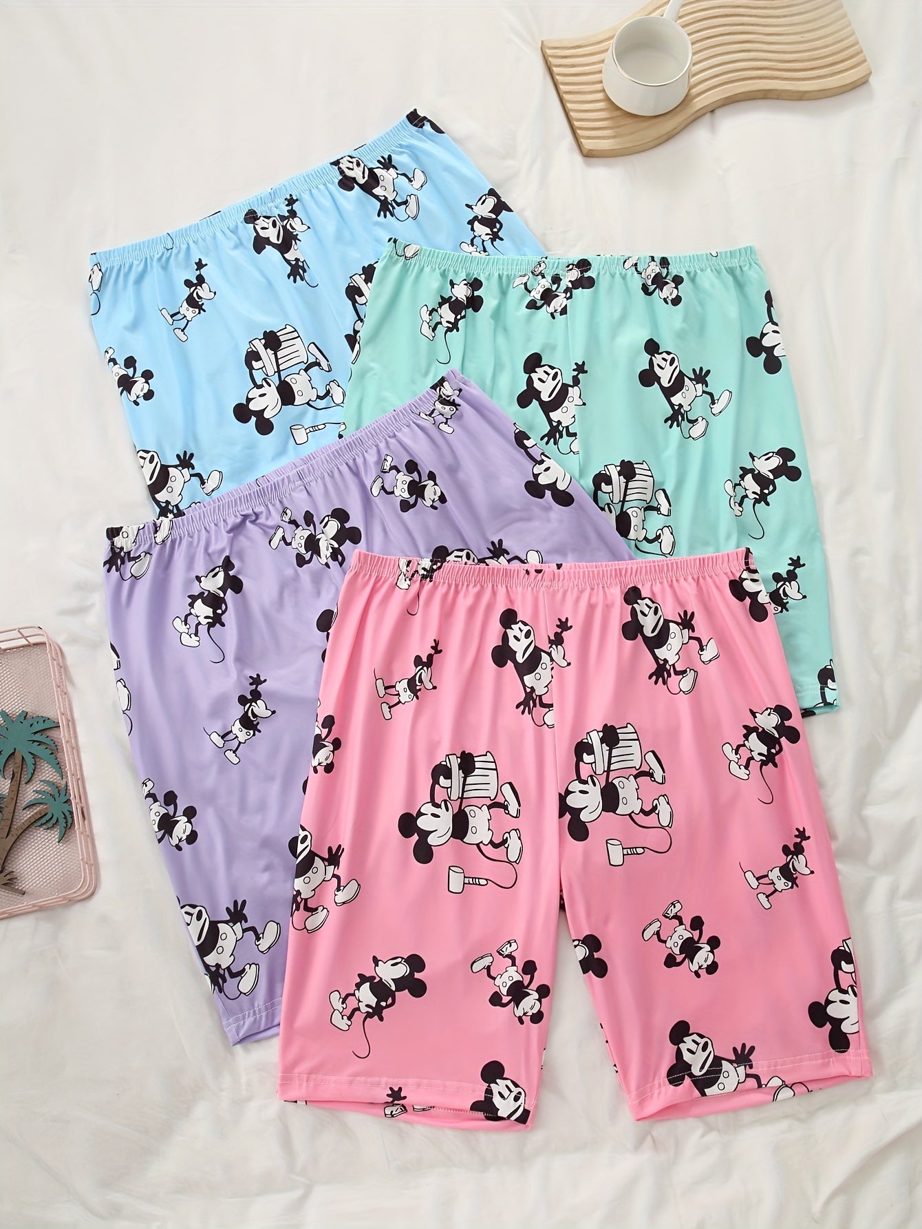 Pack de 4 pantalones cortos de dibujos animados para niñas, algodón suave, verano, casual, para niños pequeños