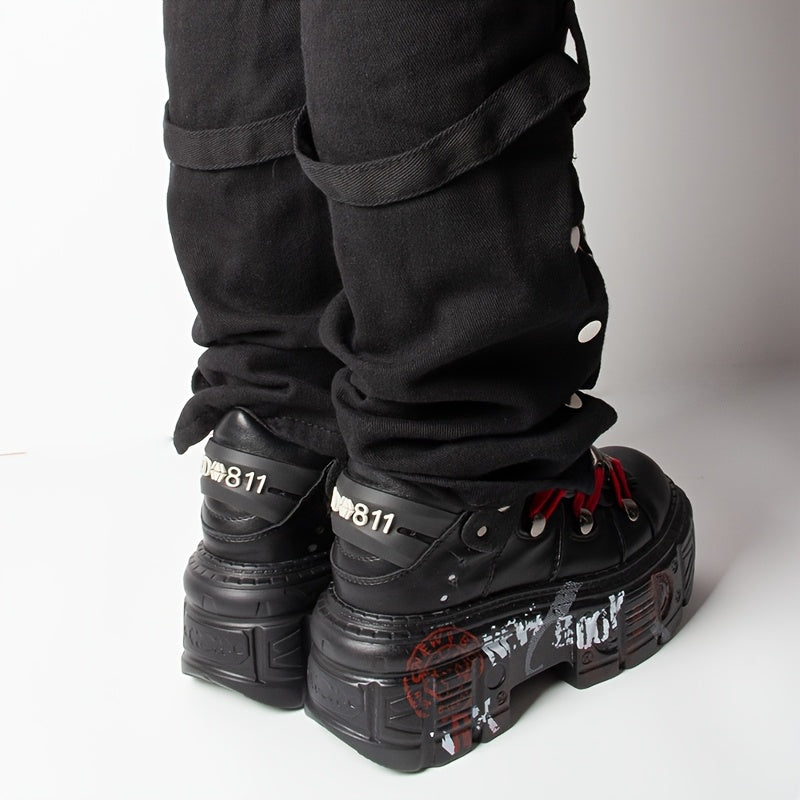 Women's Punk Y2K Gothic Ankle Boots Black Red Lace-Up Platform Toe