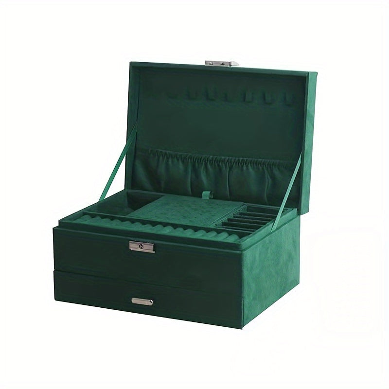 Dark Green Jewelry Storage Box for Girls with Three Drawers for Large Jewelry Sets