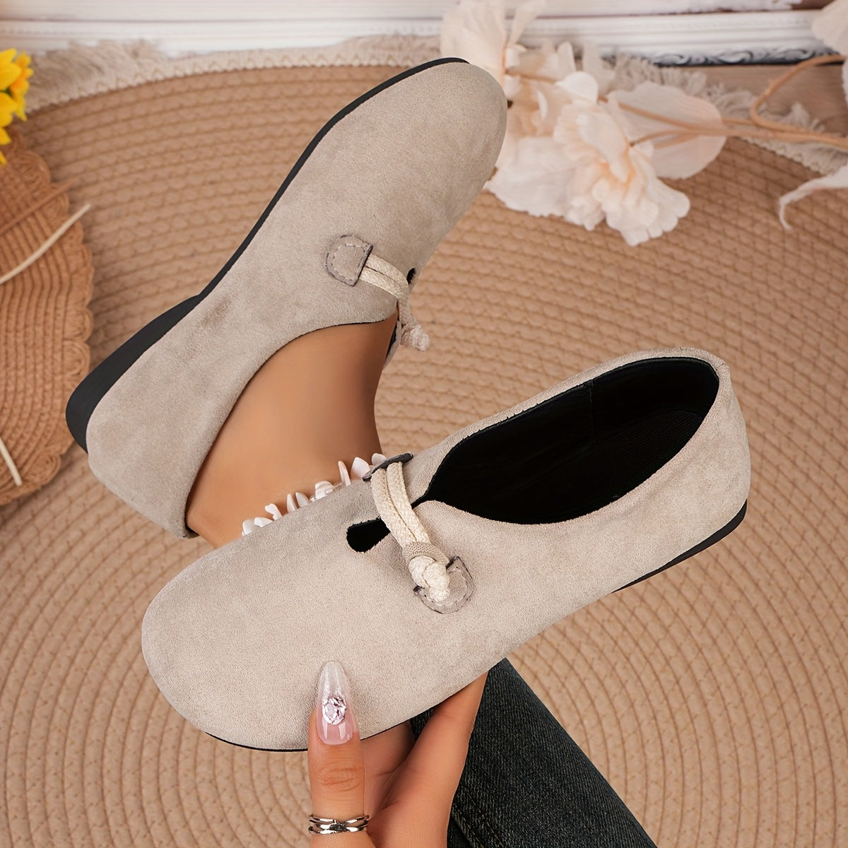 Women’s Fabric Slip-On Flats Casual Round Toe Shoes Black All-Season