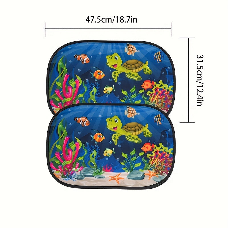 2-Pack Cartoon Animal Nylon Car Sunshades Universal Fit Window Curtains Cooling Insulation Shades