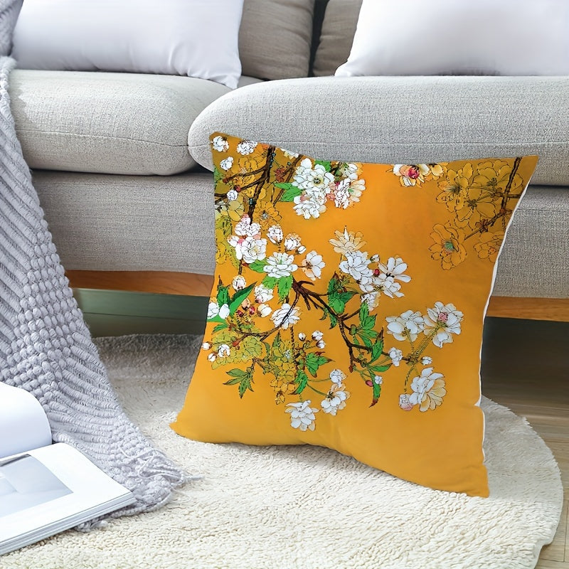 Floral and Bird Print Throw Pillow Cover Stain Resistant Polyester Zipper Closure