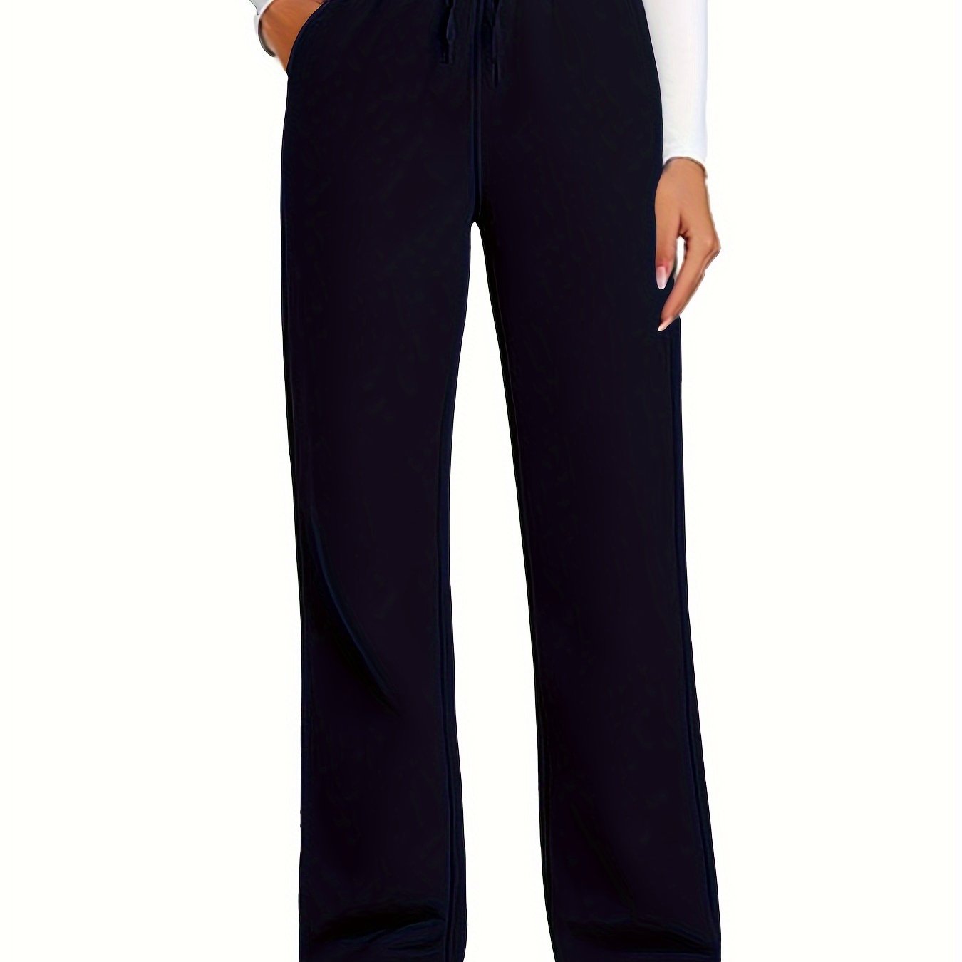 Plus Size High Waist Drawstring Sweatpants Polyester Knit Casual Wide Leg Lounge Pants