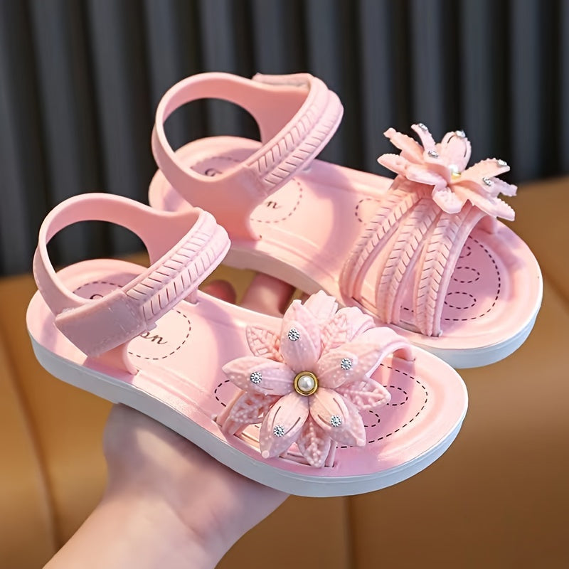 Girls' Floral Princess Sandals with Low Heel Lightweight Breathable Summer