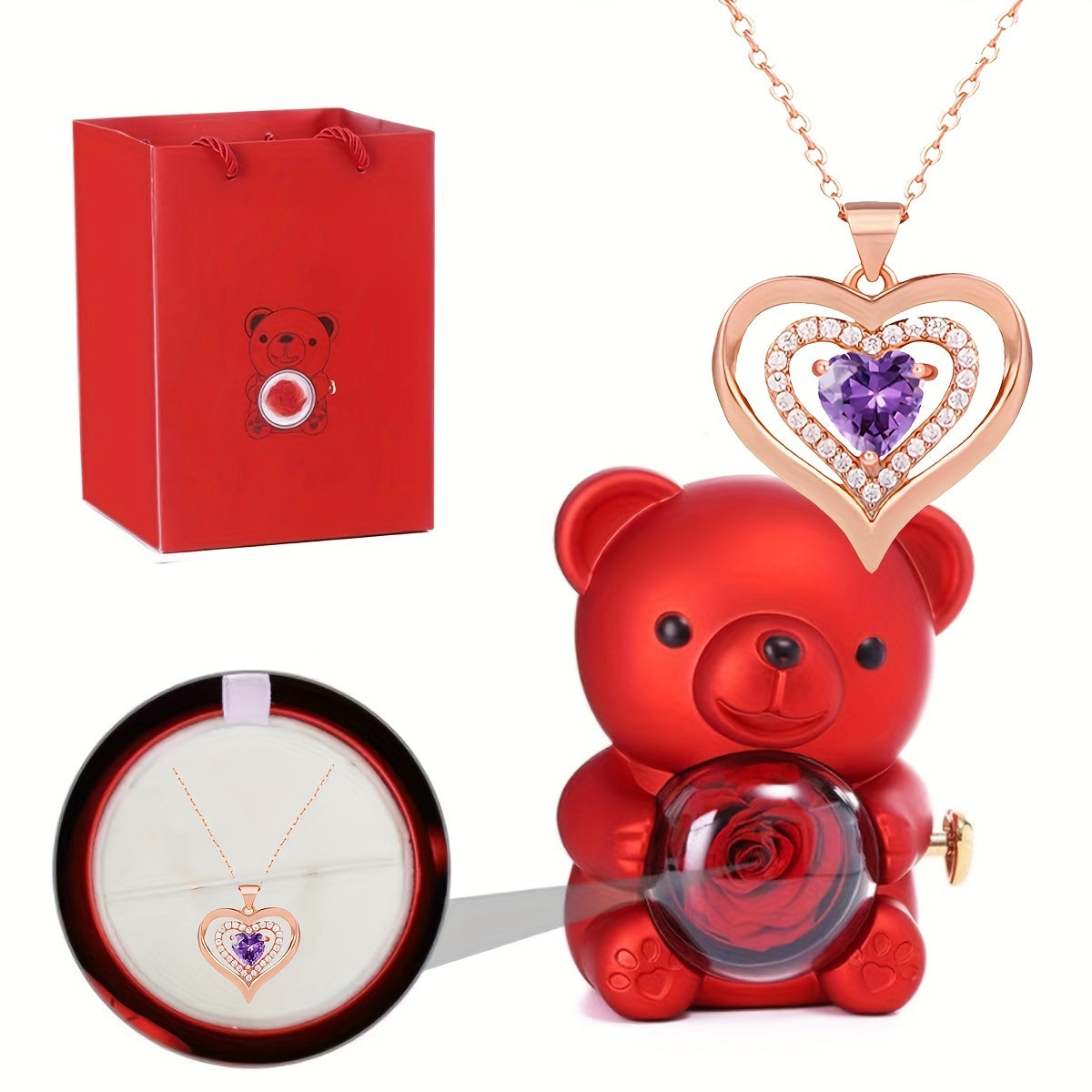 Abadiy sevgi sovg'asini bering, bizning Ikki Yurakli Olmos Pendanti bilan to'ldirilgan Rose Gift Box - Ona, Xotin, Qiz, Do'st uchun ideal zargarlik. Rojdestvo, Sevishganlar kuni, Yubileylar, Onalar kuni, Tug'ilgan kunlar, To'ylar va uchun mukammal.