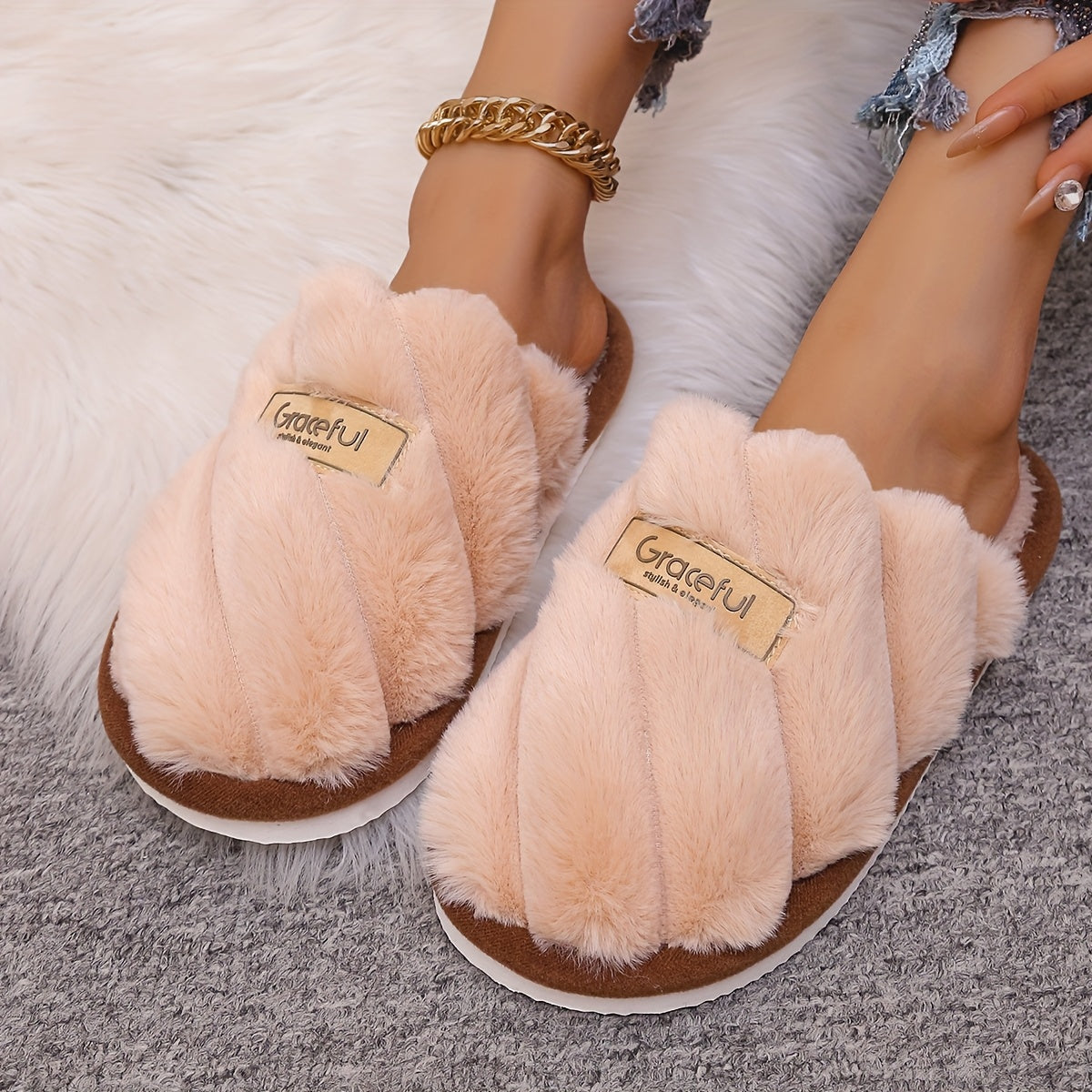 Unisex Winter Fuzzy Indoor Outdoor Slippers Thickened Non-Slip Comfort