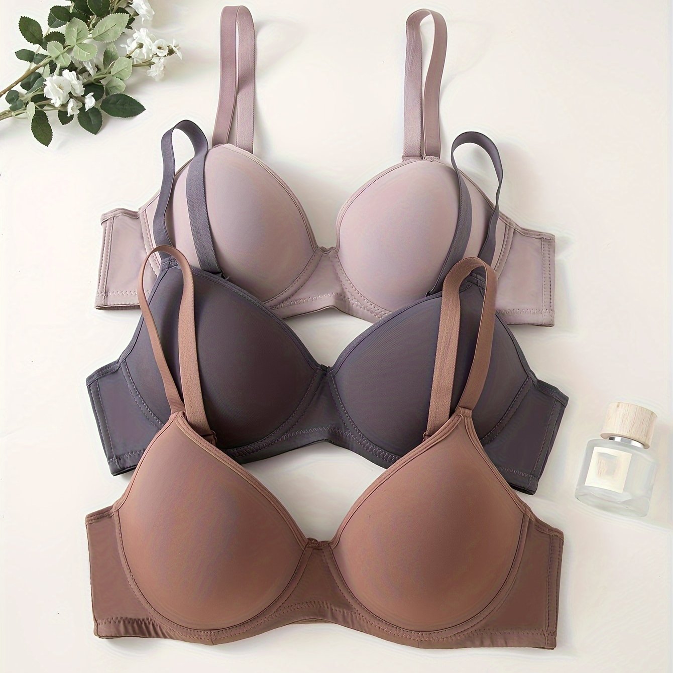 Women's Breathable Cotton Bras Set with Steel Rings for Support