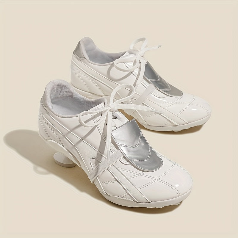 Women's White High Heel Shoes with Lace-Up Closure and Chunky Heel