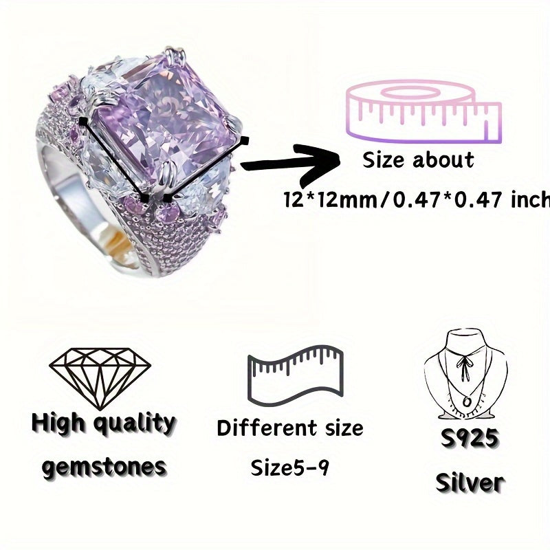 Женское серебряное кольцо с розовым и белым дизайном 12x12 из высокоуглеродистой стали для повседневной носки и вечеринок