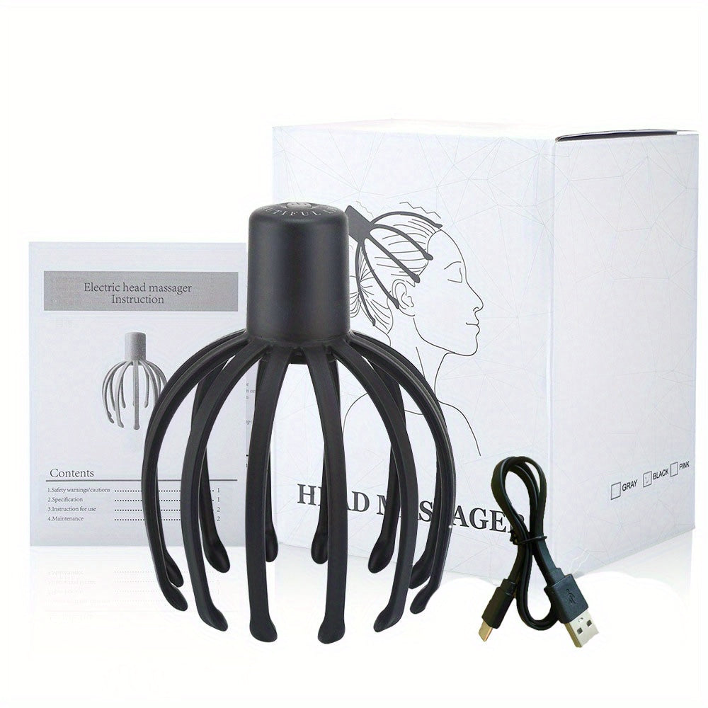 Electric Head Massager with Rechargeable Battery and Octopus Scratchers for Stress Relief
