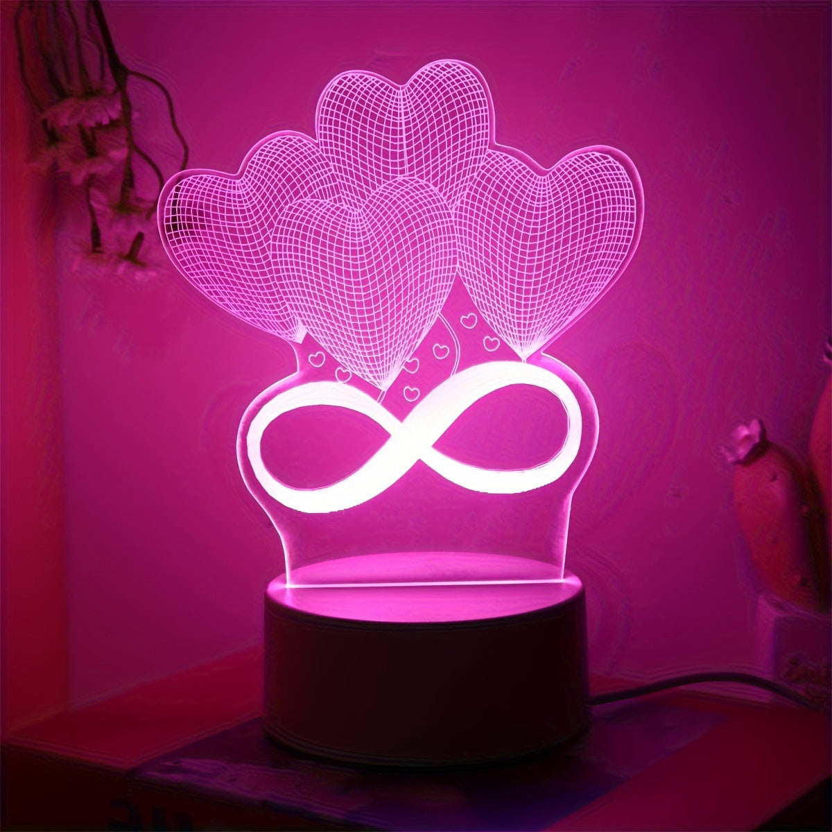 Pink 3D LED Night Light for Bedroom Decoration