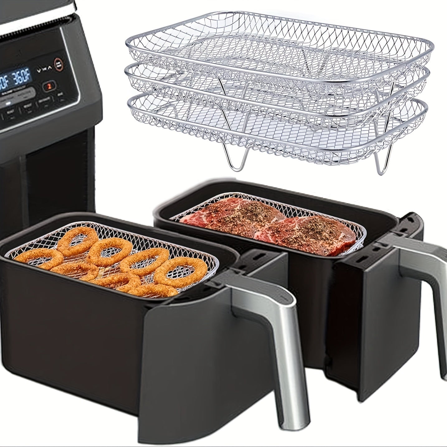 304 Stainless Steel 3-Tier Air Fryer Rack Dehydrator Stand Food Safe Kitchen Accessory