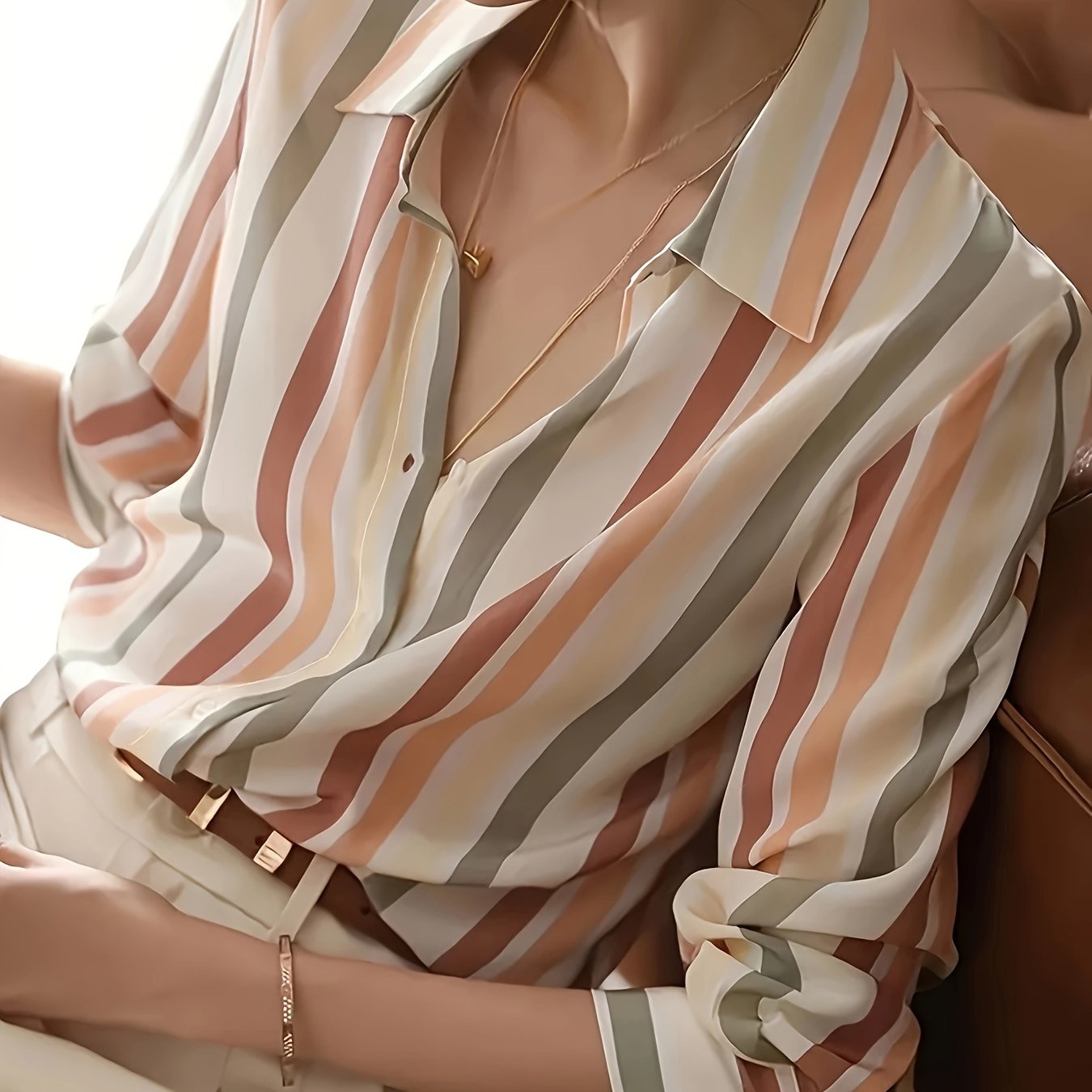 Женская блузка с полосатым принтом и пуговицами, весенняя одежда больших размеров