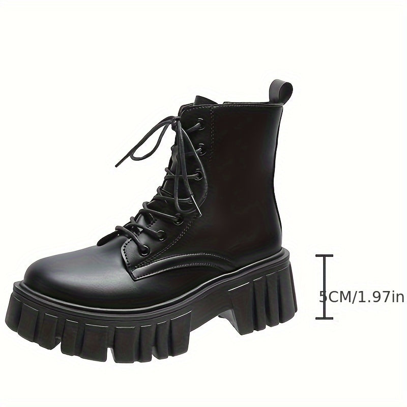 Women's Mid-Calf Combat Boots Lace-Up Platform Sole Black White