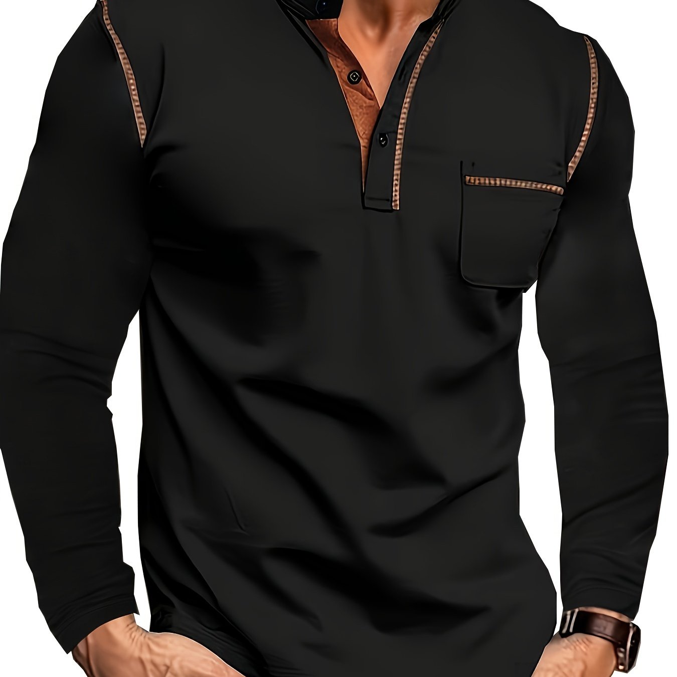 Мужская рубашка с длинным рукавом Henley большого размера, полиэстер, однотонный цвет, повседневный стиль, классический крой