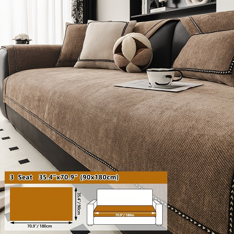 Chenille Sofa Cover with Lace Trim Non-Slip All-Season Furniture Protector Machine Washable